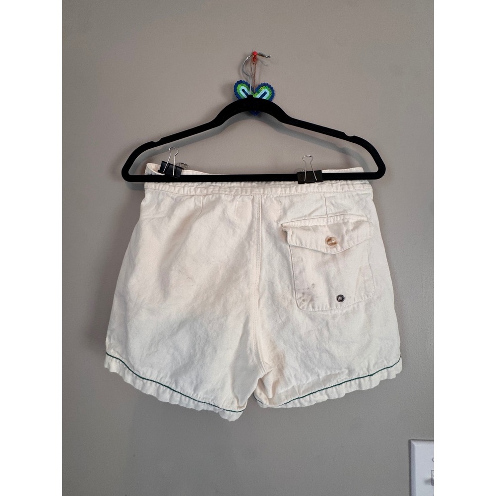 PacSun Budweiser Canvas Shorts Cream Green Logo Drawstring Size 30 - Picture 2 of 8